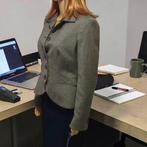 Chaps Wool Blazer Cropped Herringbone Black White Jacket Medium NWT